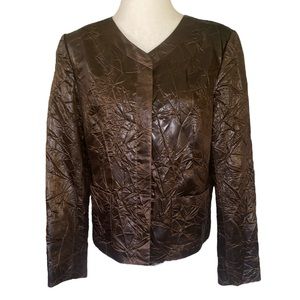Lafayette 148 Brown Faux Leather Crinkly Textured Jacket - 10